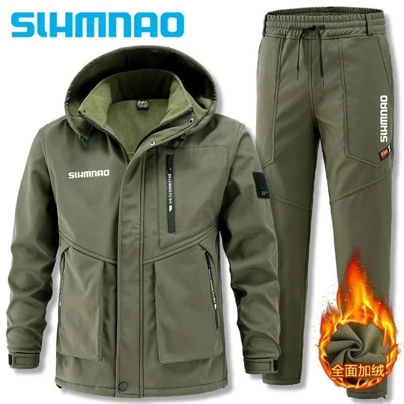 2025 Popular Men's Velvet Jacket and Pants, Winter Outdoor Warm Fishing Suit, Skiing and Mountaineering Bicycle Set