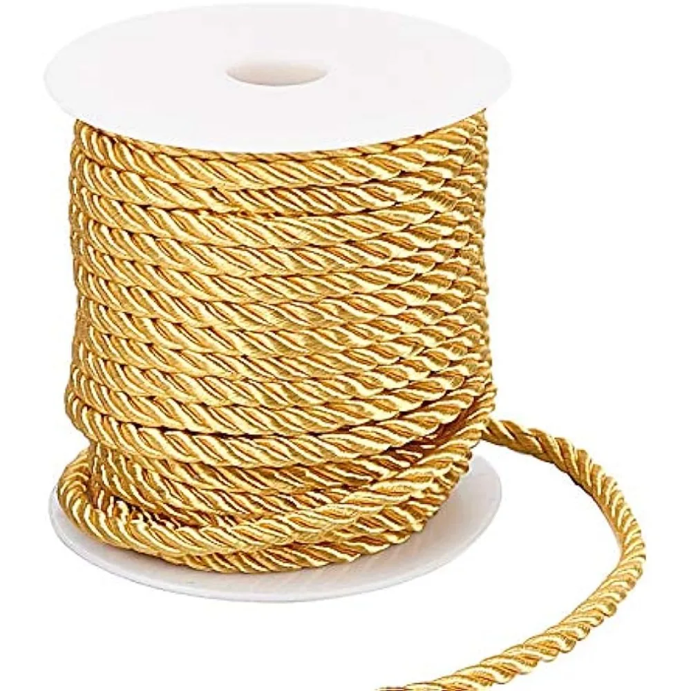 

5mm Decorative Cord 3-Ply Gold Cord Polyester Silk Cord Graduation Cord Thread Shiny Viscose Cording for Home Décor