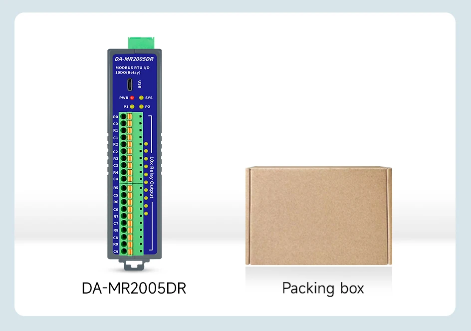 10CH DO Remote I/O Module Din-rail Support  2Ports RS-485 Modbus RTU Protocol In