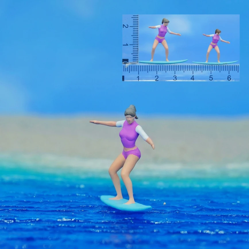 ミニチュアサーフィンフィギュア、塗装された人、ビーチ、風景玩具