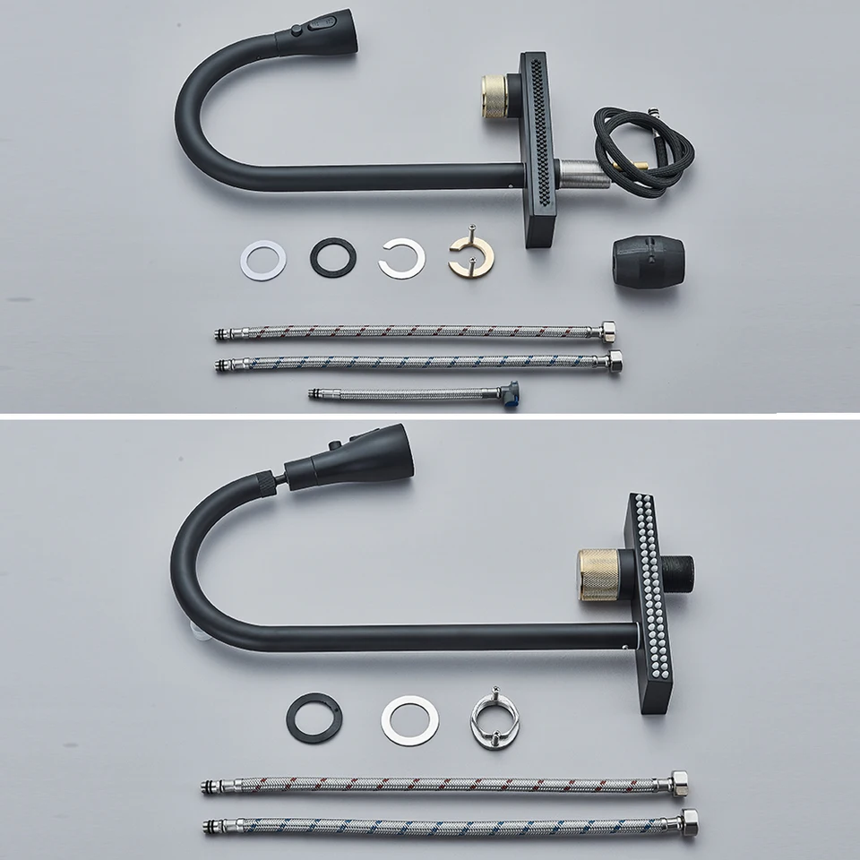 Flexible Pull Out Rainfall Kitchen Faucet Black