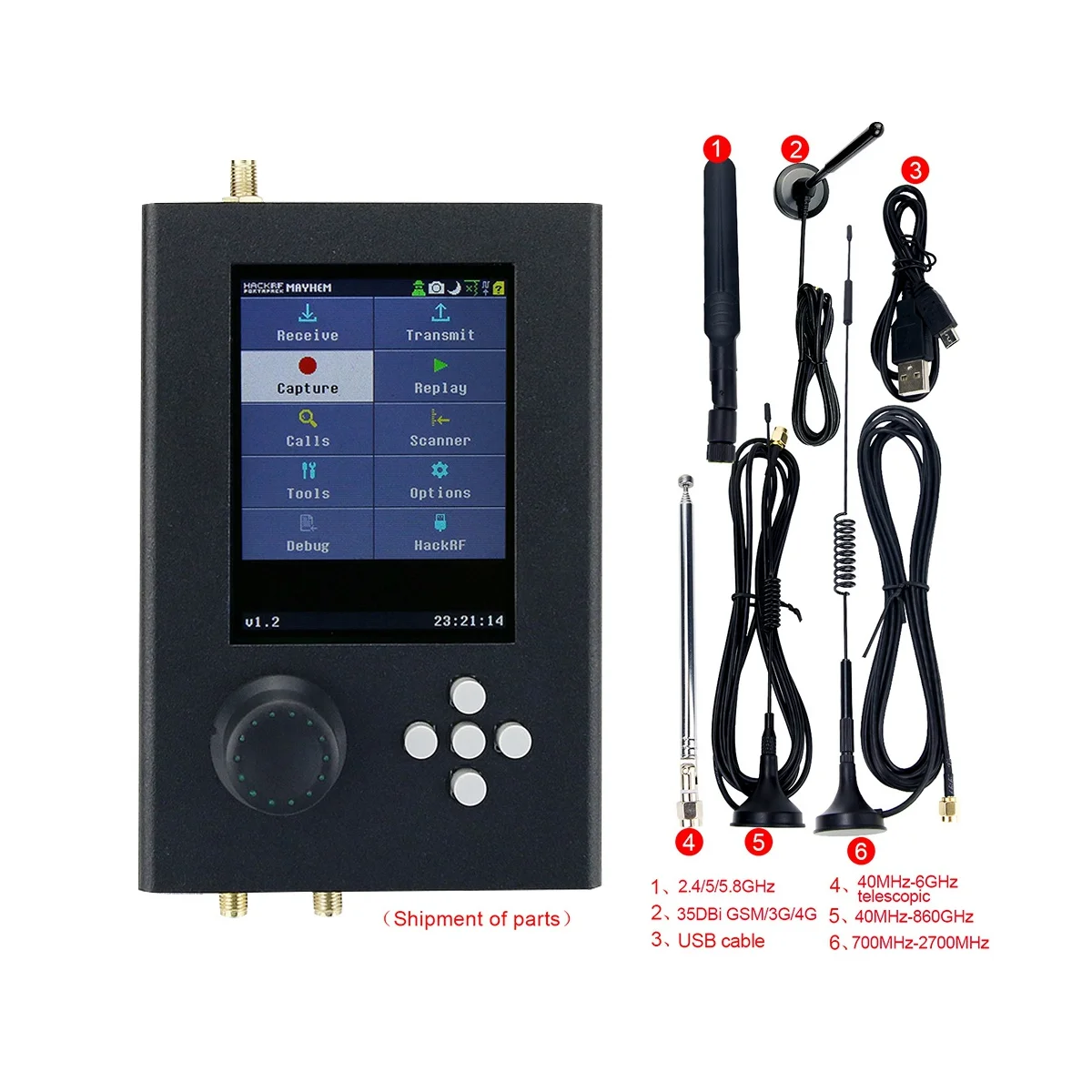 SDR Radio Transceiver for HackRF One Portapack H2+3.2Inch TFT 240X320 Screen+5XAntenna+USB Cable