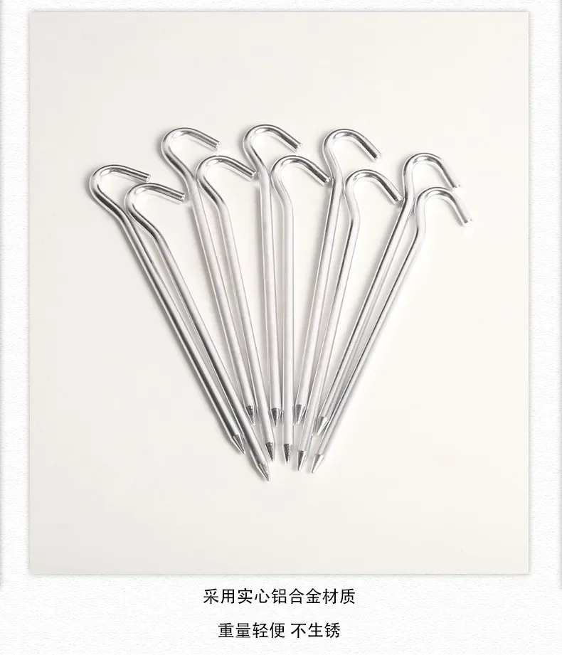 5/10 Stück Zeltheringe aus Aluminiumlegierung mit Haken | 7,09-Zoll-Sechskantnägel für Campingzelte, Gartenpfähle, silberfarben – Detail 4