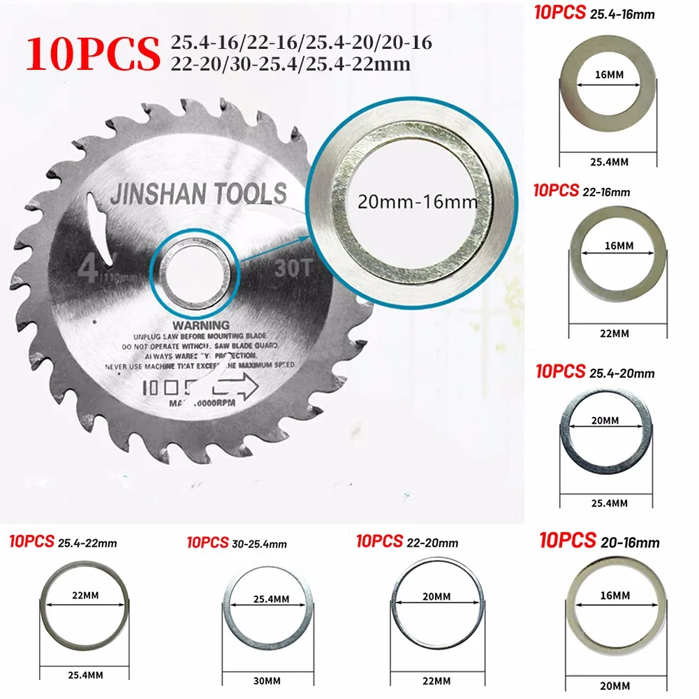 10pcs Saw Cutting Washer Inner Hole Adapter Ring Blades Aperture Change Washer 25.4-16/22-16/25.4-20/20-16/22-20/30-25.4/25.4-22