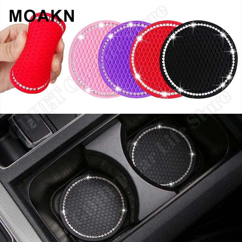 

Car Cup Holder Coaster Bling Anti Slip Water Cup Holder Insert Pad Round Waterproof Mat Universal Car Interior Accessories
