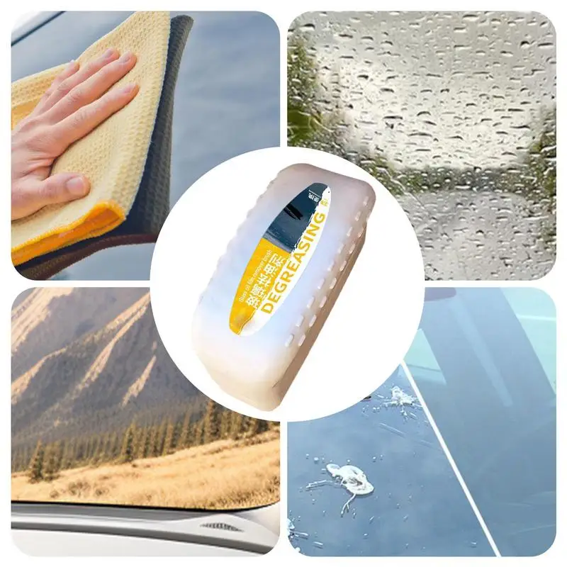120ml Car Glass Oil Film Cleaner Small White Polish Stain Remover Brush For Car Front Windshield Restores Clarity Preserves Wax