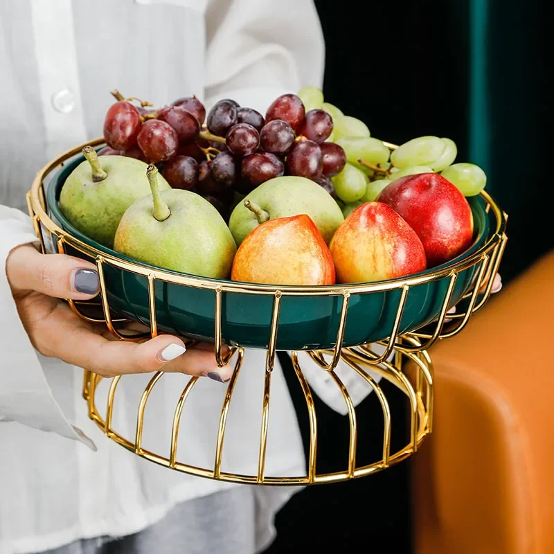 

Creative ceramic fruit plate Hotel iron dessert table household dessert plate living room high foot fruit plate