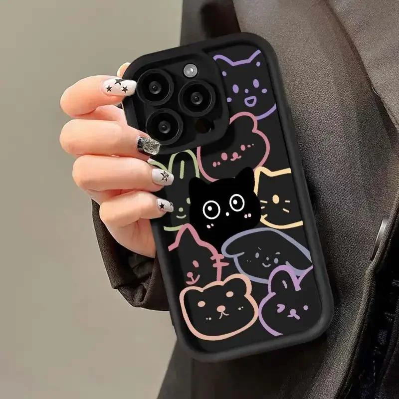 Stylish Cat Design Soft Silicone Phone Case with Textured Lines