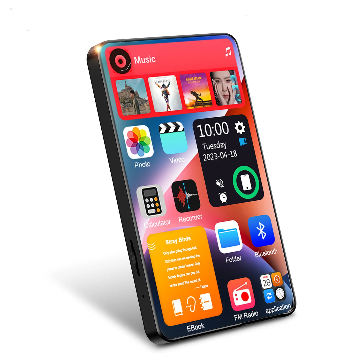 Lecteur MP4 UI 4 pouces, lecteur de musique MP3, Bluetooth 5.0, écran tactile 16 go avec haut-parleur, vidéo 1080P, Ebook, Portable multilingue, MP4