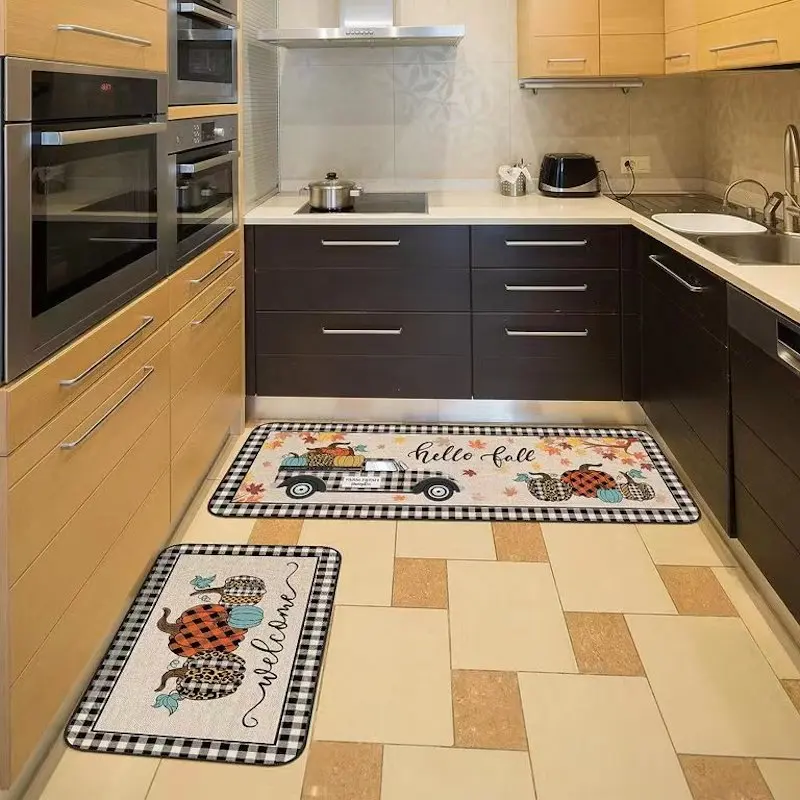 2 피스 가정용 주방 바닥 매트, 호박 매트, 흡수성 미끄럼 방지 매트, 유럽 및 미국 크리스마스 휴일 매트, 현관
