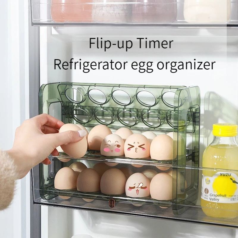 Layers Large Capacity Egg Holder for Refrigerator,Flip Design 30 Eggs Organizer，Foldable Storage Fridge Side Door Egg Organizer 4