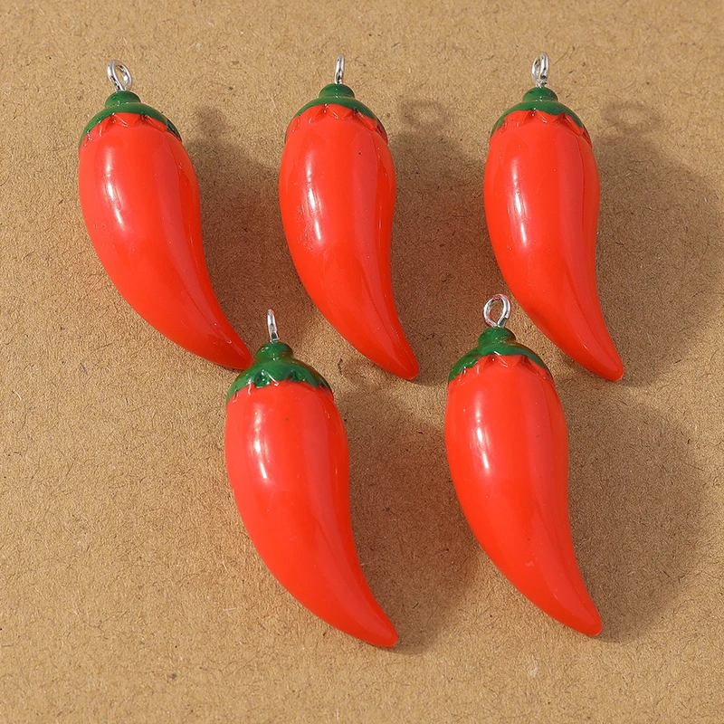 10 pcs Resin Simulation Pepper Chilli Pendants Charms for Making Necklace Earrings DIY Jewelry Accessories Supplies
