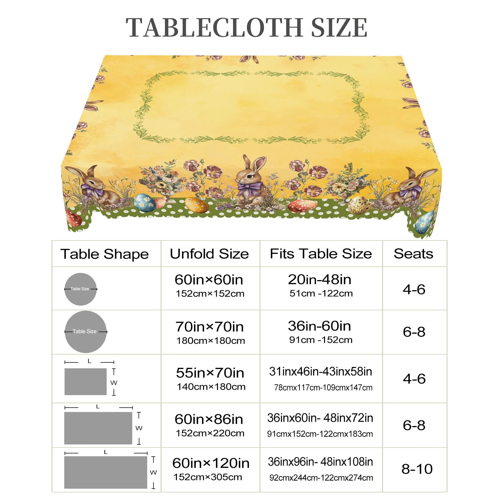 1 Easter Round Tablecloth, 5 Sizes Available, Polka Dot Easter Egg Printed Square Tablecloth, Edge Embossing Process, Spring Garden Tablecloth Decoration, Tablecloth for Daily Home Kitchen, Terrace, Easter Decoration 6