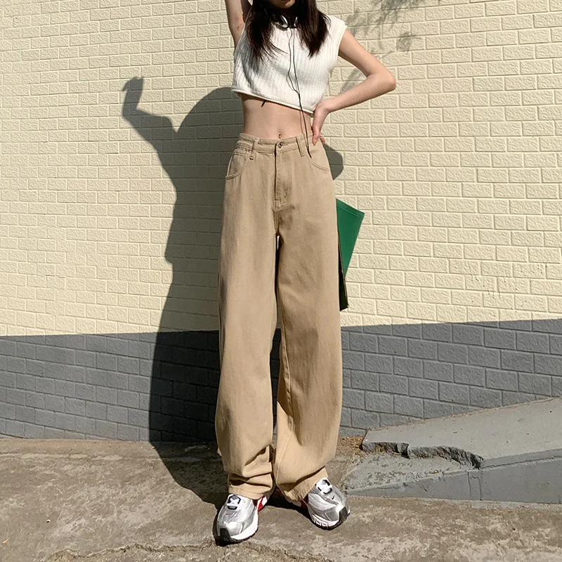 

Harajuku Style Solid Color Casual Jeans Women's Low Waisted Loose Straight Pants Autumn Winter Y2K Retro Girls Wide Leg Pants
