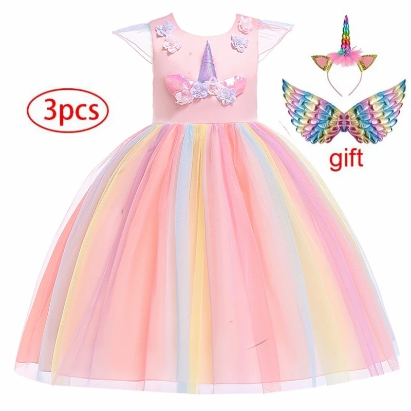 

Unicorn Girl Dress Children Party Birthday Princess Costume Lace Tutu Wedding Performance Outfit Kids Girl Clothing