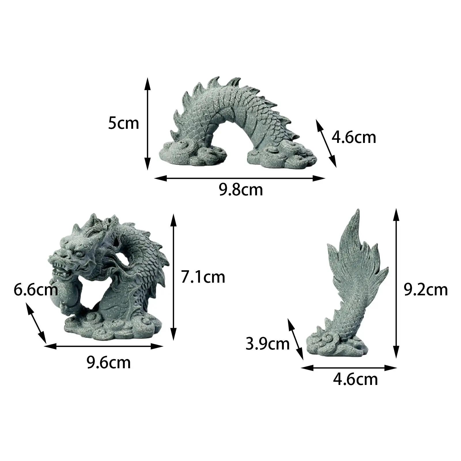드래곤 조각상 세트, 명상 조각상, 차 애완 동물 수족관 조경