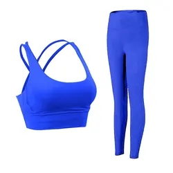 Women's 2 - Piece Yoga and Fitness Outfit - Sports Bra and Leggings Set - M (Electric Blue)