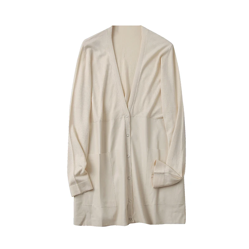 

Knitted Cardigan Spring New Slim Fitting Single Breasted PU Patchwork Long Sleeved Thin Coat 14199