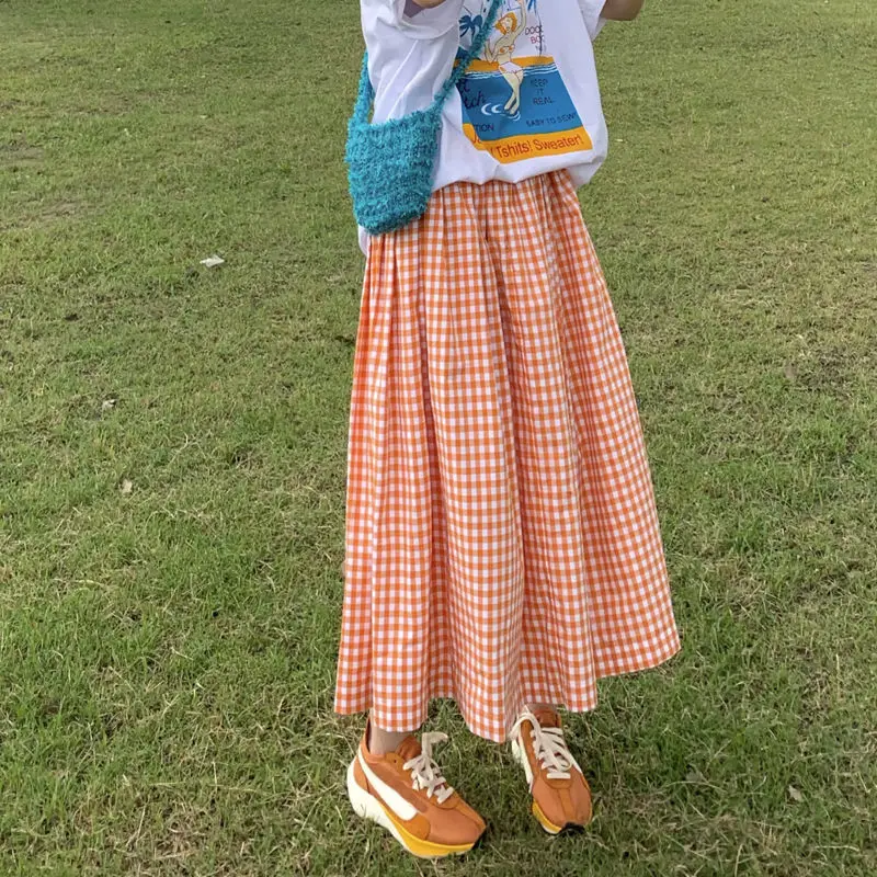 

Summer simple causal plaid basic fashion high waist wom women skirts