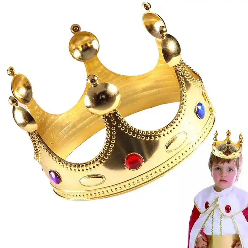 

Birthday Crown Hat Gold King Crown Inlaid Gemstones Kids Birthday Crowns With Exquisite Patterns For Golden Costume Props