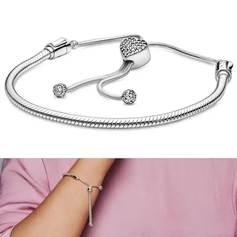 New Women's Bracelet% 925 Silver Original Logo Moments Sliding Snake Bracelet DIY Charm Jewelry Gift Fashion Light Luxury