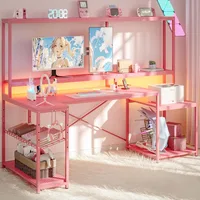 LED Computer Desk, with Power Outlets, 71 inch  with Hutch and Monitor Stand, L Shaped Desk with Storage Shelf, Gaming Desk 1