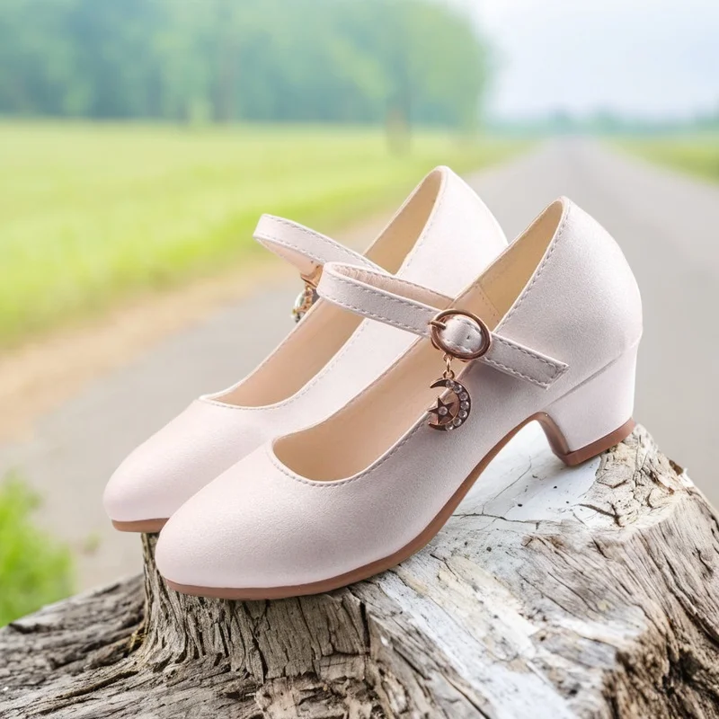 Children Girls Leather Shoes Princess High Heel Shoes for Kids Girls Performance Dress Student Show Dance Sandals 26-41 leather shoes girls shoes girls sandals girls high heel shoes
