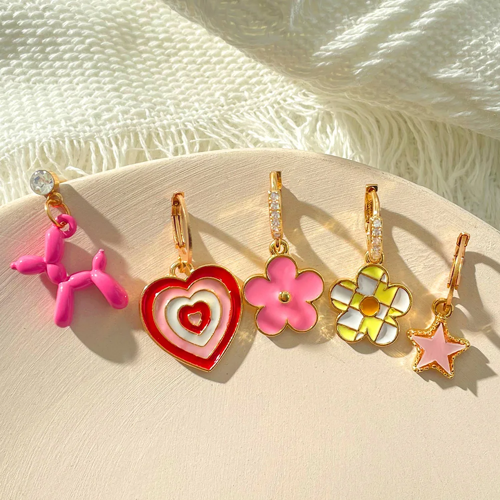 Y2K Candy Color Enamel Heart Flower CZ Small Hoop Earrings for Women Girls  Cute Balloon Dog Drip Oil Earrings Huggies Jewelry - AliExpress