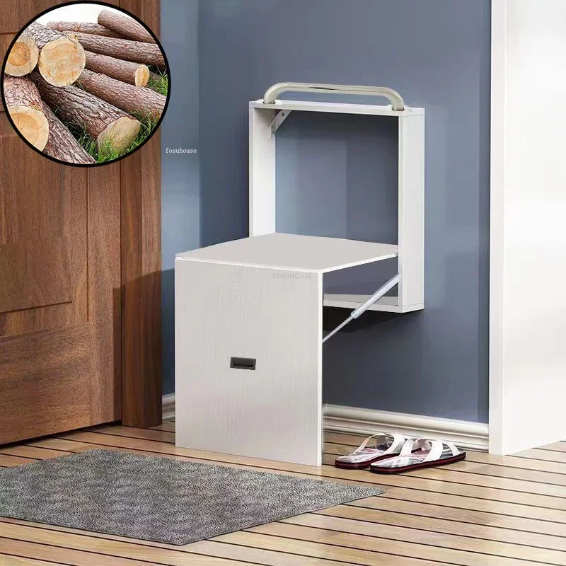 Minimalist Folding Bathroom Seats Home Wall-mounted Can Store Bathroom Chairs Porch Invisible Wall-mounted Shoe Changing Stool 2