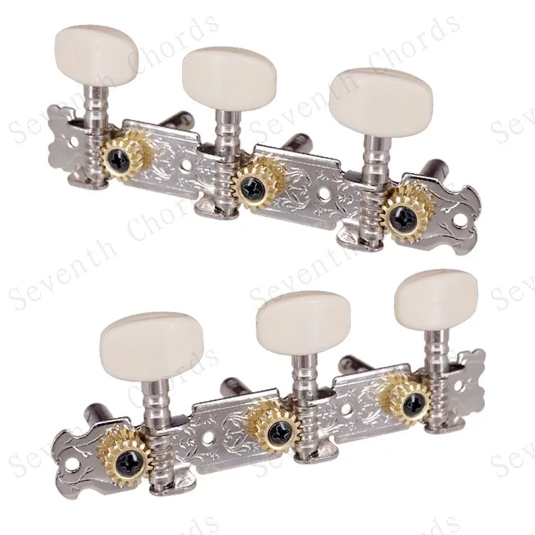 

A Set 2 Pcs Silver Tuning Pegs Keys Tuners Machine Heads for Acoustic Classical Guitar.With White Plastic Square Buttons