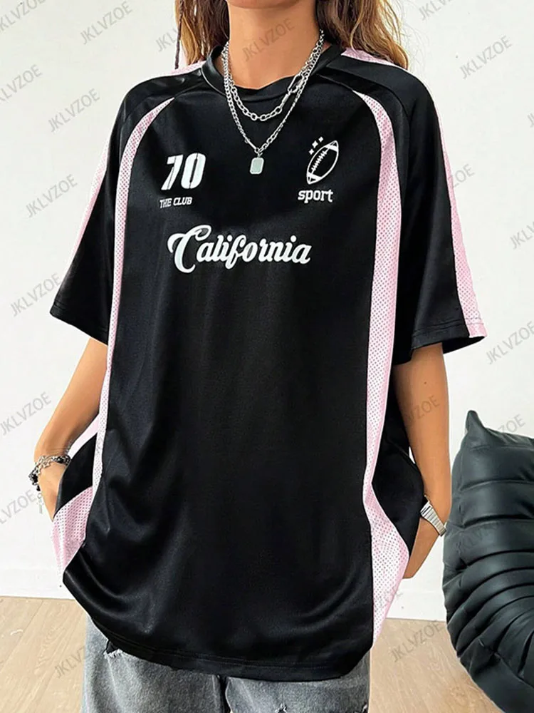 New Arriavl Summer Black Pink Retro Patchwork 70 Football Jersey