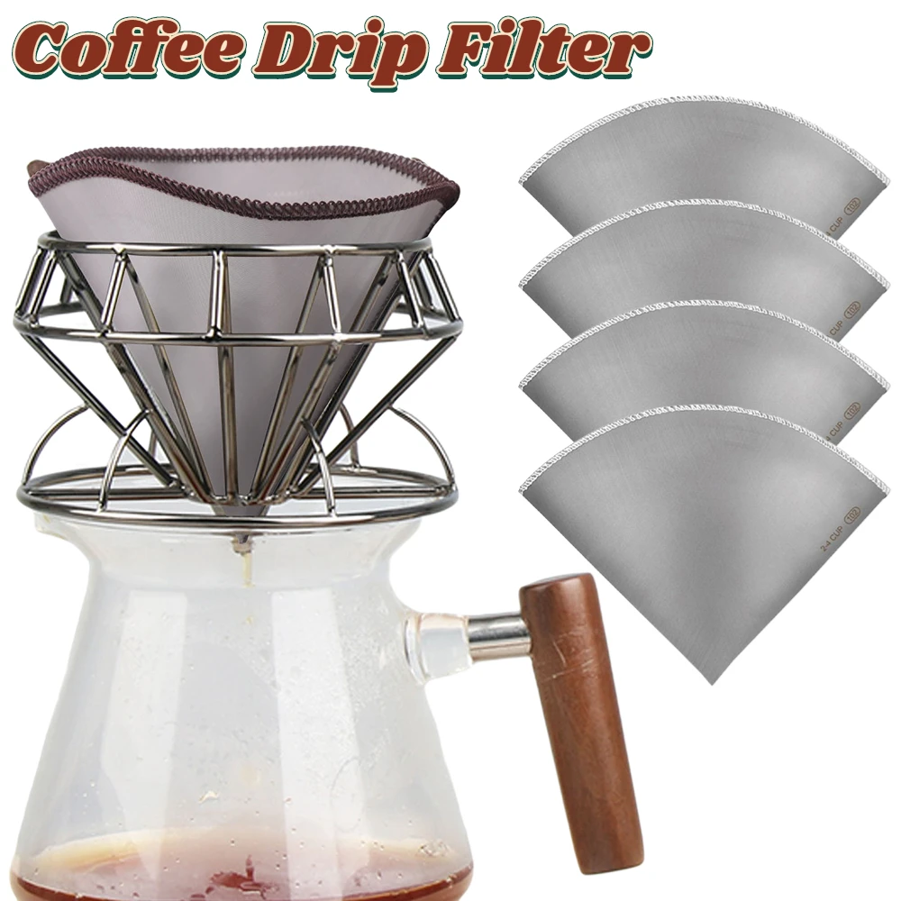 StainlessSteelCoffeeDripFilterPaperPourOverCoffeeFilterWashableReusableFineMesh