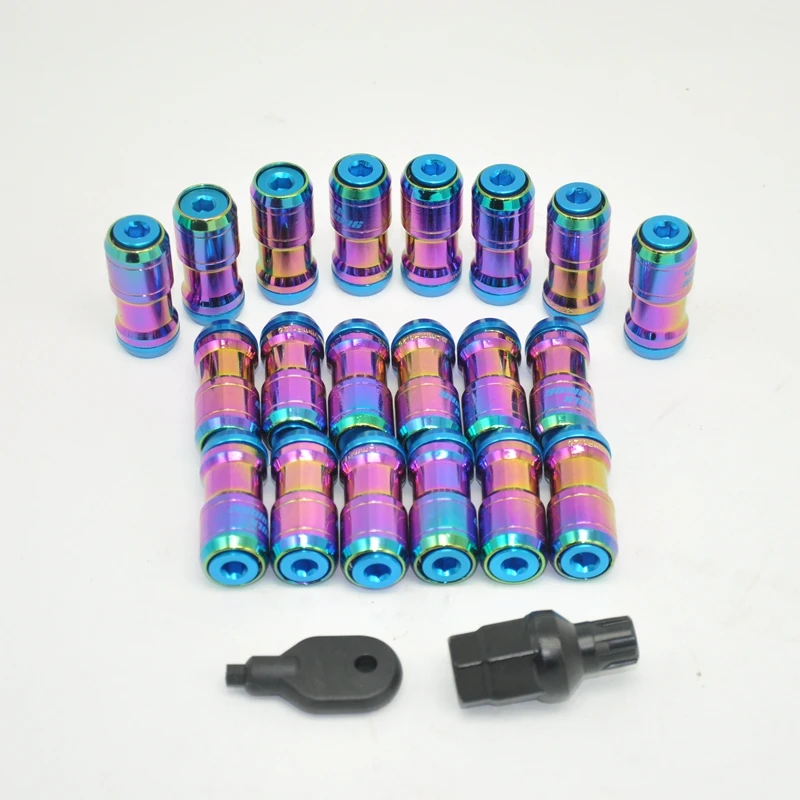 Neo Chrome Extended Dust Cap Steel Wheel Rims Lug Nuts With Lock Key M12X1.5 M12X1.25 20Pcs