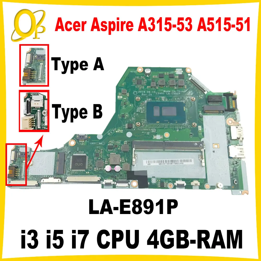 

C5V01 стандартная материнская плата для Acer Aspire, Женская материнская плата для ноутбука i3 i5 i7 CPU 4GB-RAM NBGP411003 DDR4, протестирована