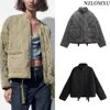 Women's Diamond Check Cotton Jacket Round Neck Loose Long Sleeve Zip Cotton Jacket Vintage Street Fashion Pocket Warm Top 1