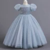 Shiny Toddler Little Big Girls Sequined Puff Sleeves Flower Girl Birthday Party Pageant Formal Evening Dress 4