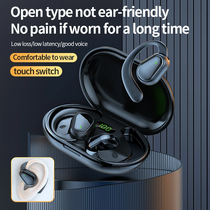 Sport Open Wireless Earhook Headphones OWS Bluetooth Earphones HiFi Stereo Headset Noise Reduction Earbuds with Mic HD Voice
