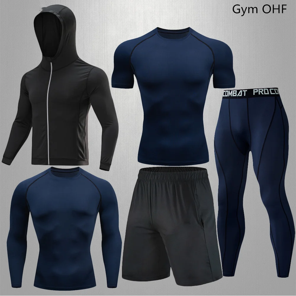 Brand Men Tracksuit Sports Suit Gym Fitness Compression Clothes Running Jogging Sport Wear Exercise Workout MMA Rashguard Tights
