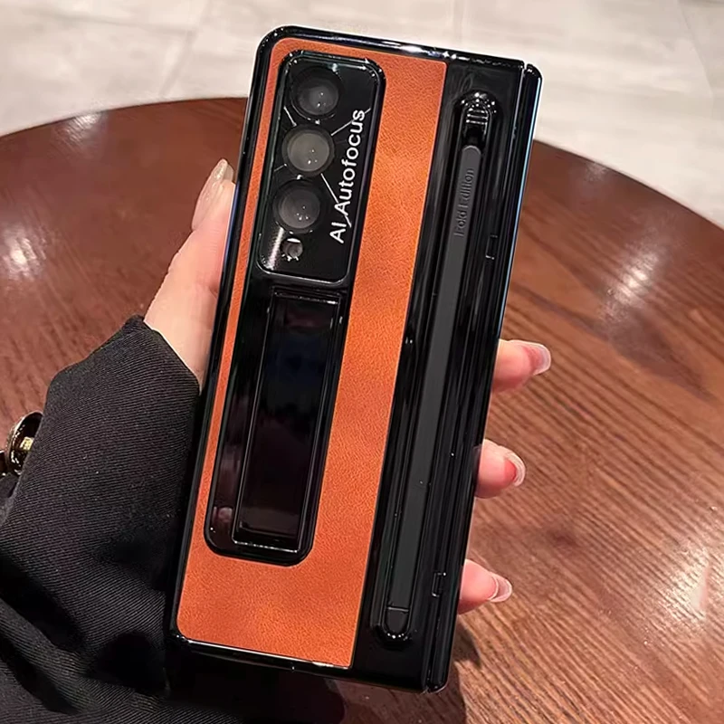 With S Pen Stand Case For Samsung Z Fold 4 Z Fold 5 Hinge Case Screen Protective Film Pen Slot case For Galaxy Z FOLD5 Z FOLD4
