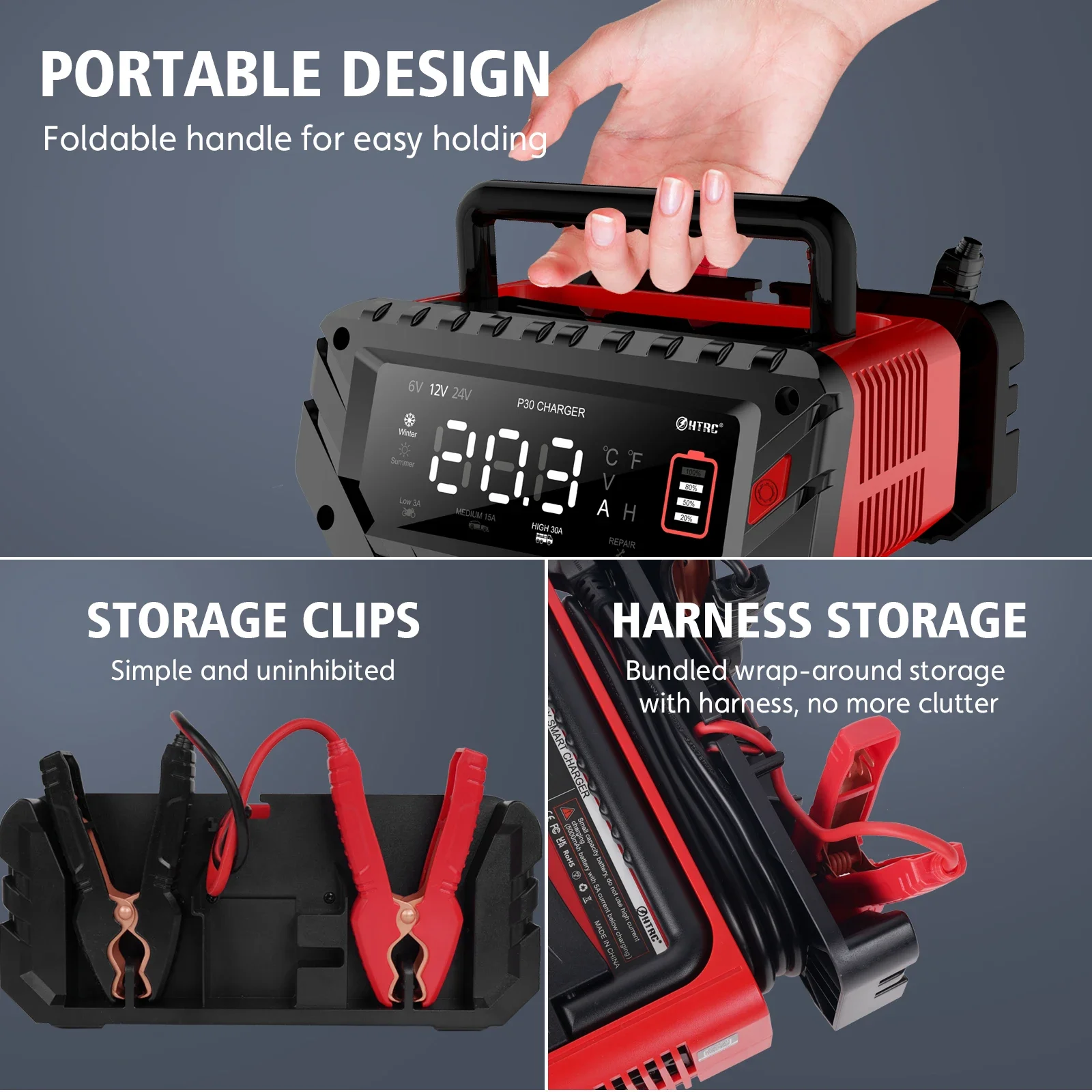 Chargeur De Batterie Voiture HTRC P30 420W - 6V/12V/24V - Pour Auto, Moto, Camping-car, Bateau
