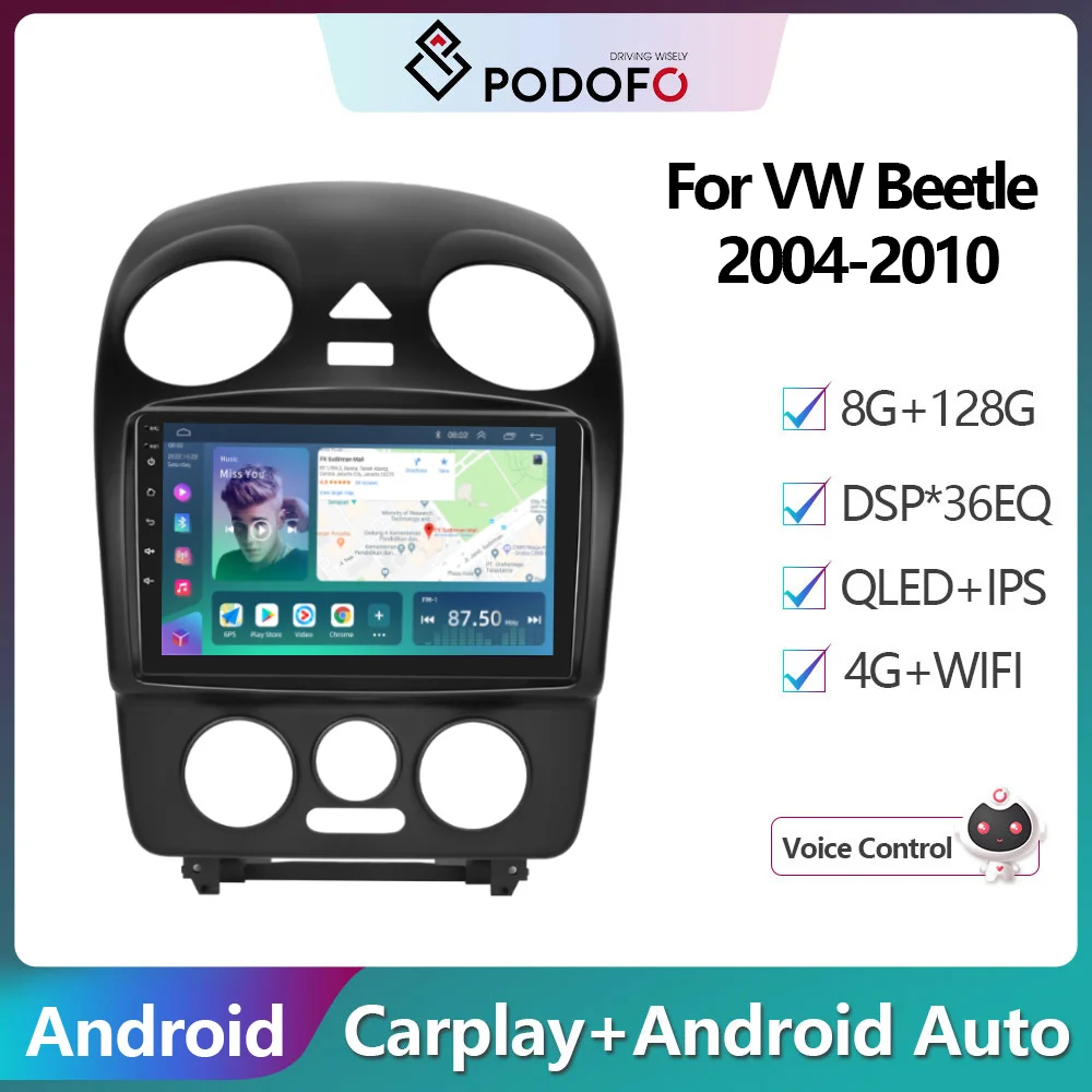 Podofo Autoradio Android Per Volkswagen Beetle 2004-2010 Navi Gps Carplay Lettore Video Multimediale Stereo Head Unit Autoradio