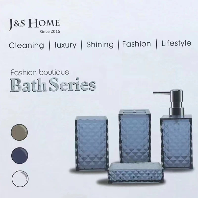Diamond Bathroom 4 Piece Set Toothbrush Cup Press Dispenser Bottle Categorized Storage Boutique Design