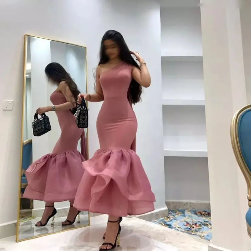 

Pink Mermaid Evening Dresses for Women One Shoulder vestidos de gala Sleeveless Prom Dresses Saudi Arabia Women‘s Formal 2024