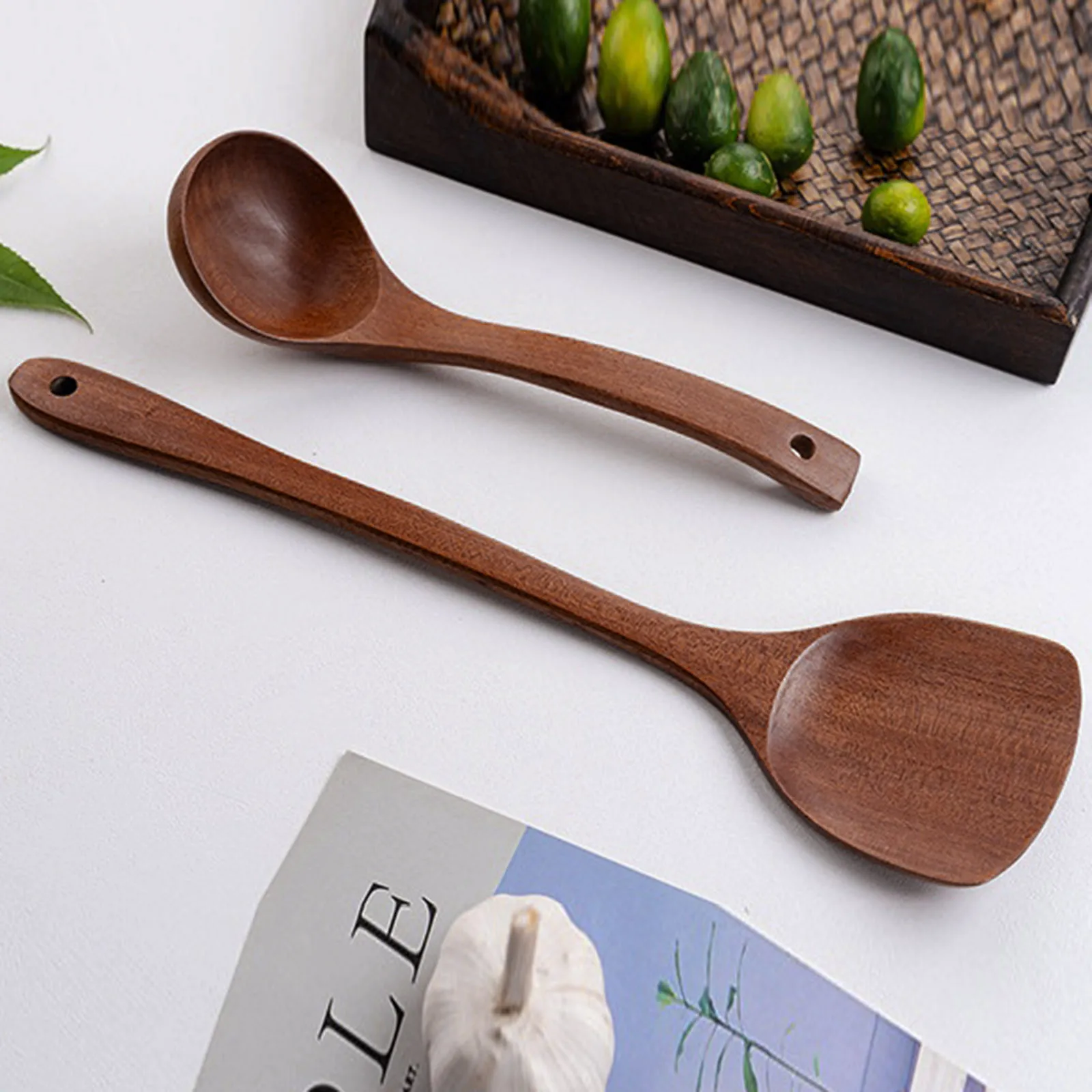 Wooden Shovel Spoon Non Stick Wood Long Rice Spatula Kitchen Cooking Utensil Hand Stir Fry Tools Silicone Cooking Utensils Set