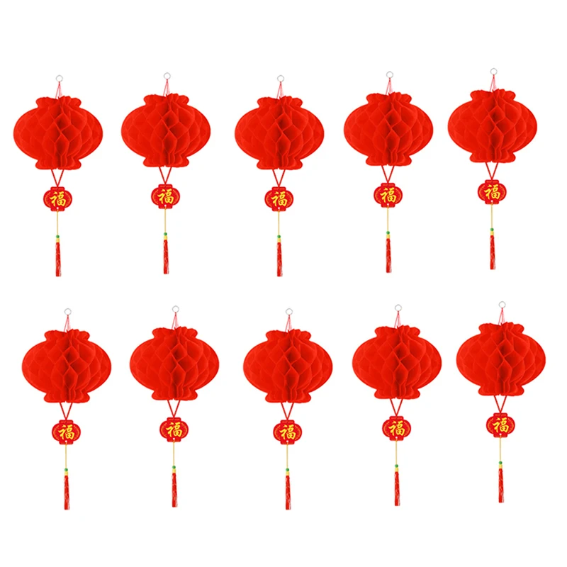 

10Pcs 2023 Chinese New Year 15*11cm Traditional Chinese Red Paper Lantern Hang Pendant Waterproof Festival Lanterns Decoration