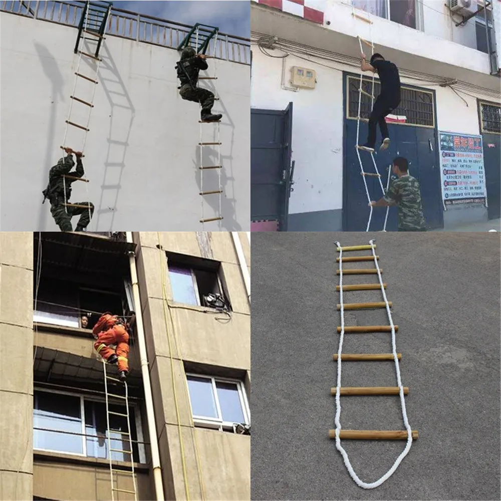 Wooden Rope Ladder Home Lifeline Outdoor Round Soft Steps Escape Ladder Fire Rescue Home Climbing Rungs 3M 5m
