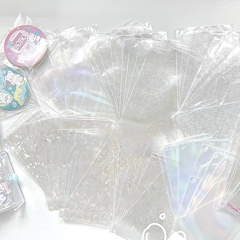 

10PCS Transparent Laser Card Storage Self-adhesive Bag Protection Bag Colorful Stars Flowers Photo Protector Cards Shield Cover