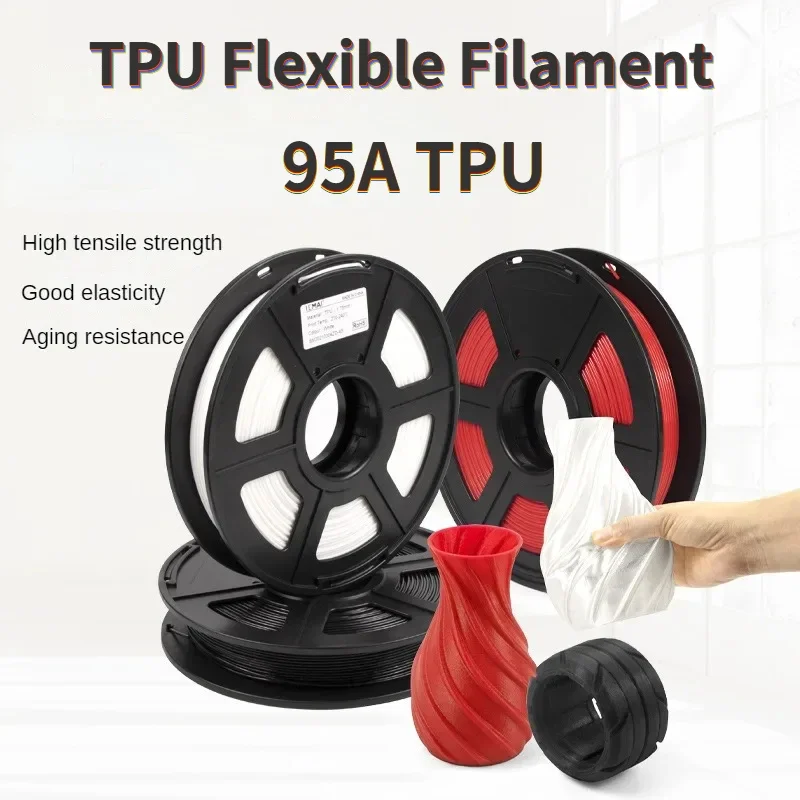TPU 필라멘트,95A TPU 필라멘트 1.75mm,차원 정확도 +/- 0.03,유연한 소프트 3D 프린터 필라멘트 1kg 스풀,진공 포장