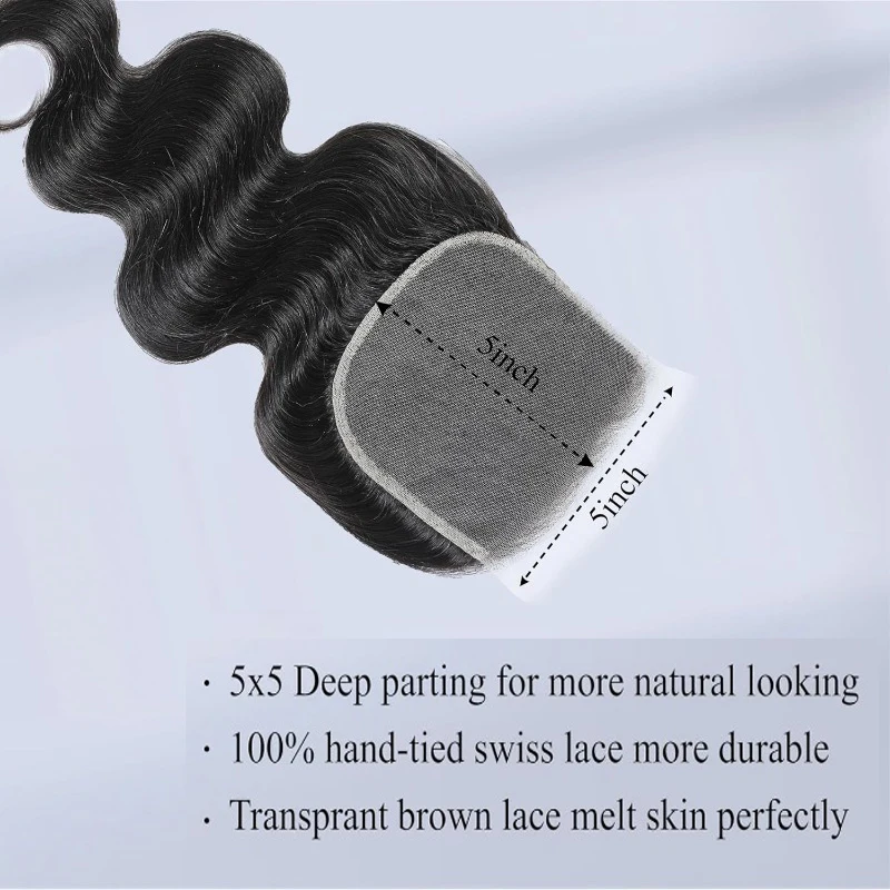 5x5 Lace Closure Body Wave Human Hair Natural Color Brazilian Virgin Hair Swiss Lace Closure 10-22 inches Soft and Silky