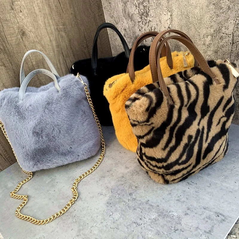 FashionWomenSolidColorShoulderBag2021WinterSoftPlushBucket